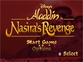 Title screen of Disney's Aladdin in Nasira's Revenge on the Sony Playstation.
