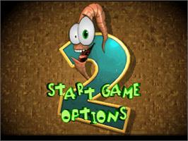 Title screen of Earthworm Jim 2 on the Sony Playstation.