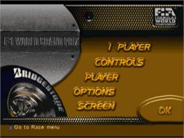 Title screen of F1 World Grand Prix on the Sony Playstation.