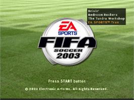 Title screen of FIFA Soccer 2003 on the Sony Playstation.