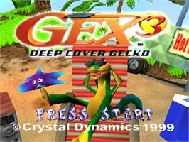 Title screen of Gex 3 - Deep Cover Gecko on the Sony Playstation.