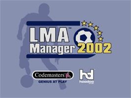 Title screen of LMA Manager 2002 on the Sony Playstation.