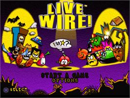Title screen of Live Wire! on the Sony Playstation.