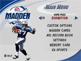 Title screen of Madden NFL 2001 on the Sony Playstation.