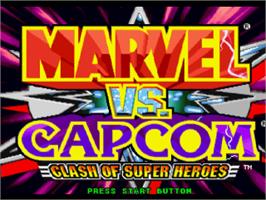 Title screen of Marvel vs. Capcom: Clash of Super Heroes on the Sony Playstation.