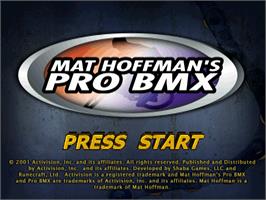 Title screen of Mat Hoffman's Pro Bmx on the Sony Playstation.