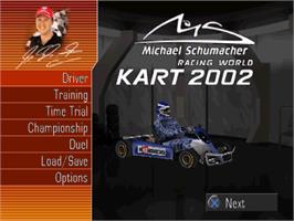 Title screen of Michael Schumacher Racing World Kart 2002 on the Sony Playstation.