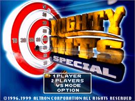 Title screen of Mighty Hits Special on the Sony Playstation.