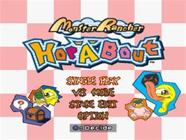 Title screen of Monster Rancher Hop-A-Bout on the Sony Playstation.