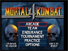 Title screen of Mortal Kombat 4 on the Sony Playstation.
