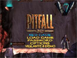 Title screen of Pitfall 3D: Beyond the Jungle on the Sony Playstation.