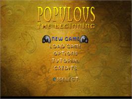 Title screen of Populous: The Beginning on the Sony Playstation.