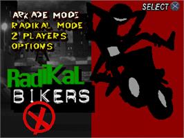 Title screen of Radikal Bikers on the Sony Playstation.