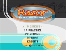 Title screen of Razor Freestyle Scooter on the Sony Playstation.