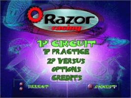 Title screen of Razor Racing on the Sony Playstation.