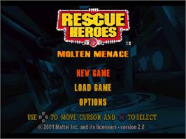 Title screen of Rescue Heroes - Molten Menace on the Sony Playstation.