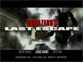 Title screen of Resident Evil 3 - Nemesis on the Sony Playstation.