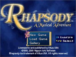Title screen of Rhapsody: A Musical Adventure on the Sony Playstation.