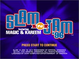 Title screen of Slam'n'jam '96 Featuring Magic And Kareem on the Sony Playstation.