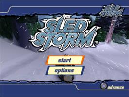 Title screen of Sled Storm on the Sony Playstation.