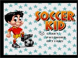 Title screen of Soccer Kid on the Sony Playstation.