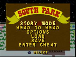 Title screen of South Park on the Sony Playstation.