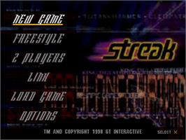 Title screen of Streak Hoverboard Racing on the Sony Playstation.