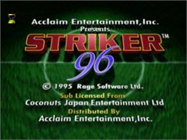 Title screen of Striker '96 on the Sony Playstation.