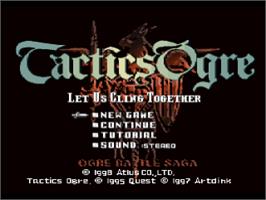 Title screen of Tactics Ogre on the Sony Playstation.