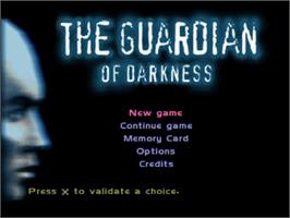 Title screen of The Guardian of Darkness on the Sony Playstation.