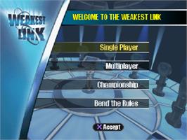 Title screen of The Weakest Link on the Sony Playstation.