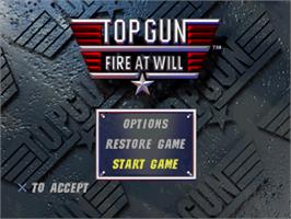 Title screen of Top Gun - Fire At Will on the Sony Playstation.