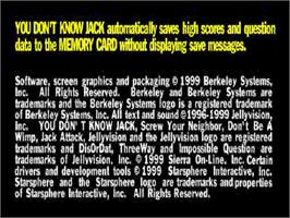 Title screen of You Don't Know Jack on the Sony Playstation.