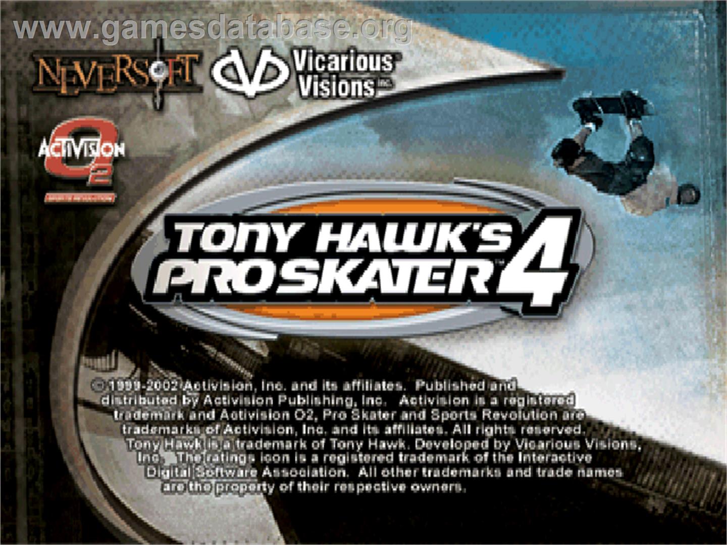 Tony Hawk's Pro Skater 4 - Sony Playstation - Artwork - Title Screen