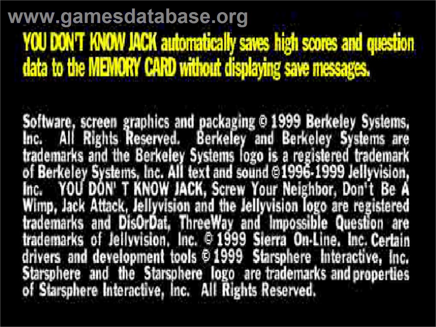 You Don't Know Jack - Sony Playstation - Artwork - Title Screen