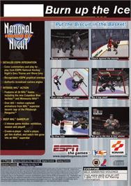 Box back cover for Espn National Hockey Night on the Sony Playstation 2.