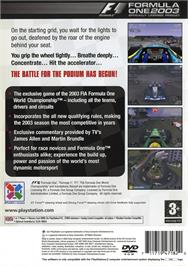 Box back cover for Formula One 2003 on the Sony Playstation 2.