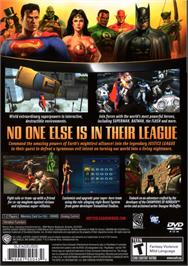 Box back cover for Justice League Heroes on the Sony Playstation 2.