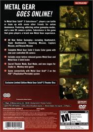 Box back cover for Metal Gear Solid 3 Subsistence on the Sony Playstation 2.