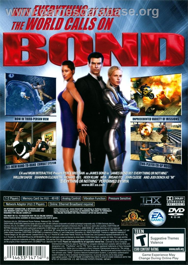 007 - Everything Or Nothing - Sony Playstation 2 - Artwork - Box Back