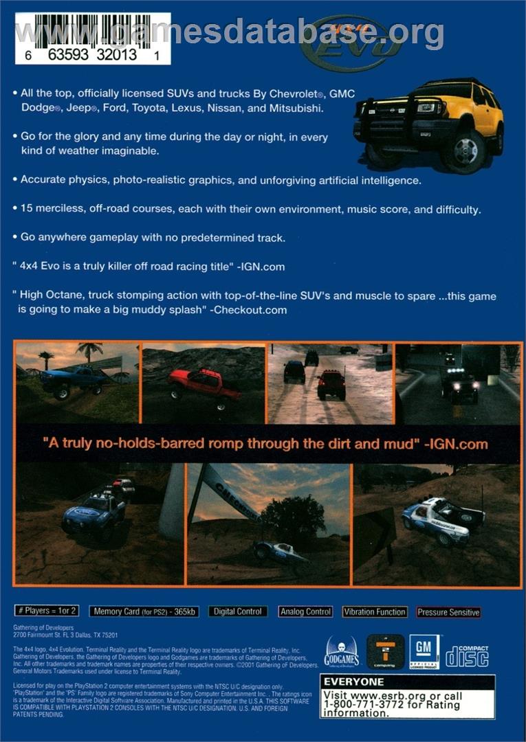 4x4 Evolution - Sony Playstation 2 - Artwork - Box Back