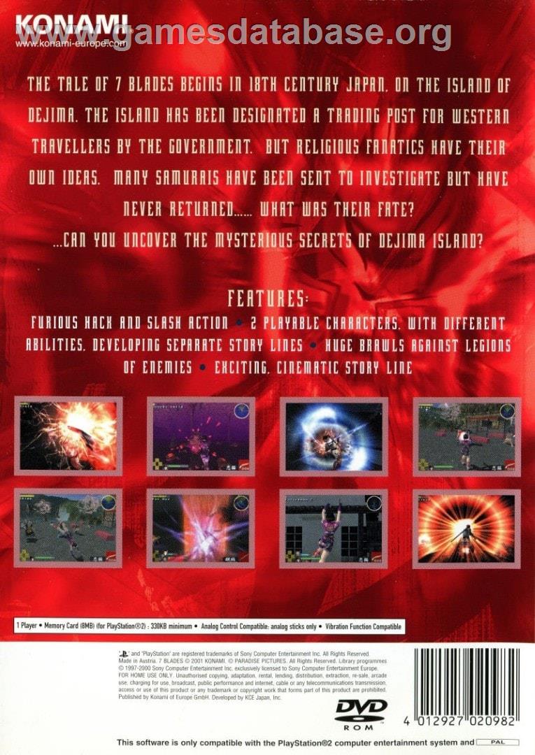 7 Blades - Sony Playstation 2 - Artwork - Box Back