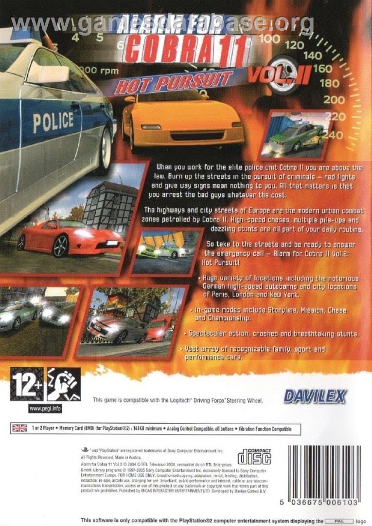Alarm For Cobra 11 - Hot Pursuit - Sony Playstation 2 - Artwork - Box Back