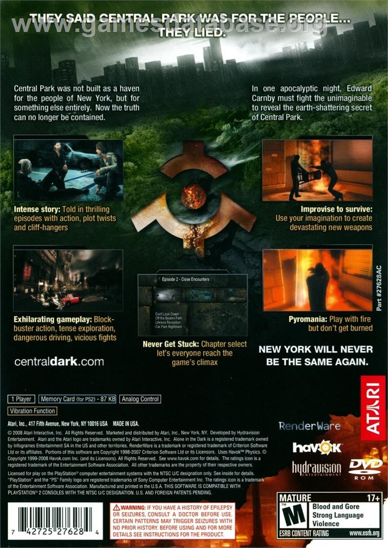 Alone In The Dark - Sony Playstation 2 - Artwork - Box Back