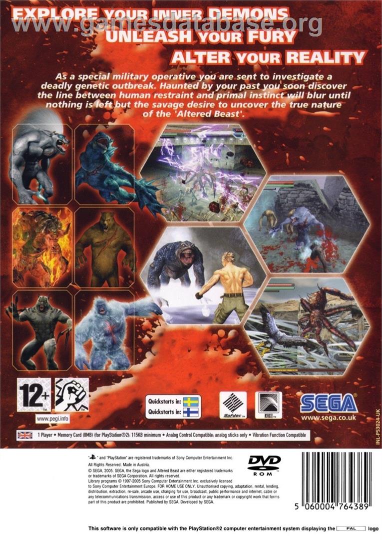 Altered Beast - Sony Playstation 2 - Artwork - Box Back