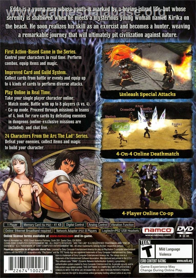 Arc The Lad - End Of Darkness - Sony Playstation 2 - Artwork - Box Back