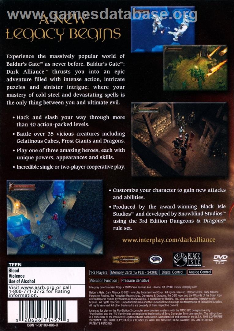 Baldur's Gate - Dark Alliance - Sony Playstation 2 - Artwork - Box Back