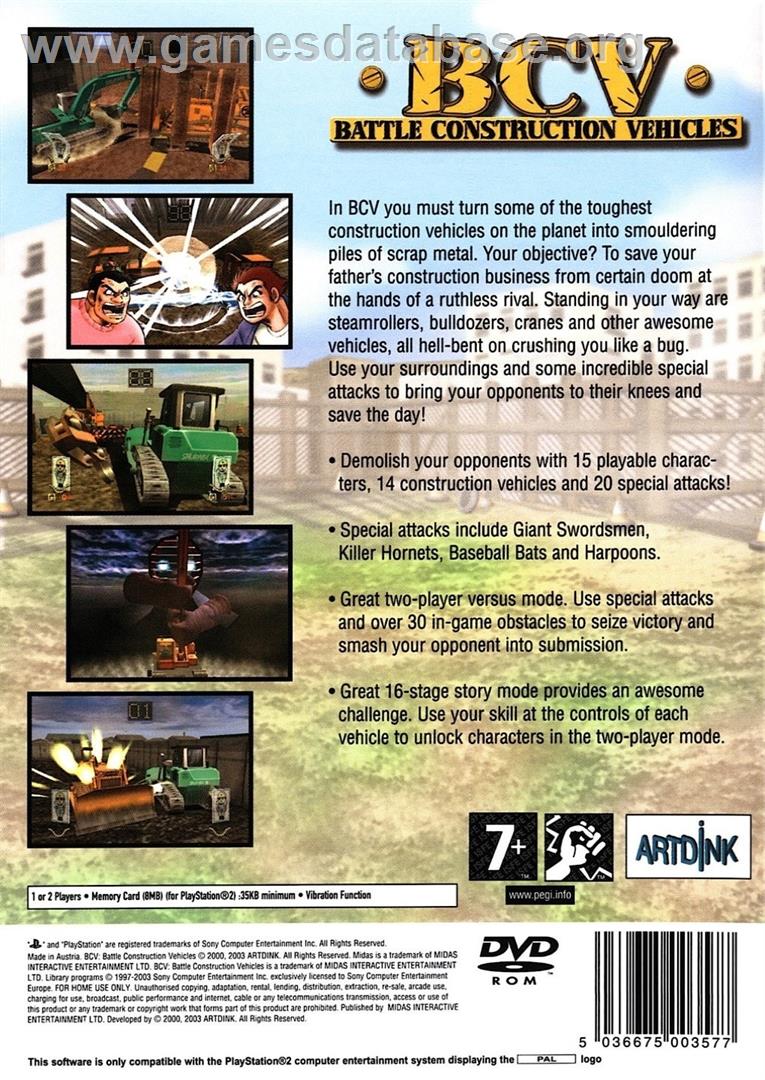 Bcv - Battle Construction Vehicles - Sony Playstation 2 - Artwork - Box Back