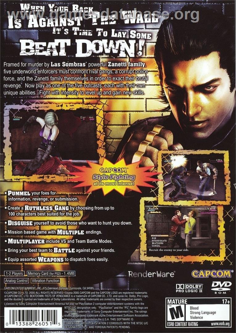 Beat Down - Fists Of Vengeance - Sony Playstation 2 - Artwork - Box Back