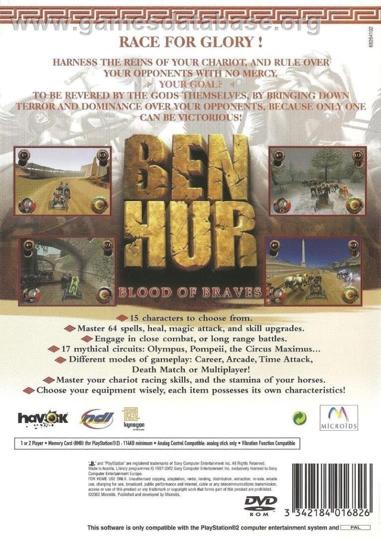 Ben Hur - Blood Of Braves - Sony Playstation 2 - Artwork - Box Back